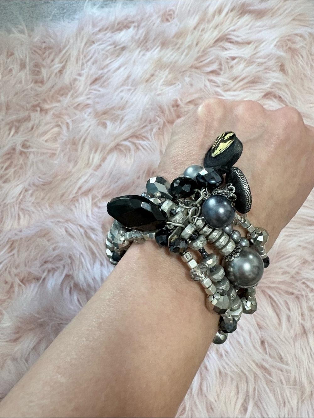 Statement Black & Silver Beaded Stretch Bracelet Stack